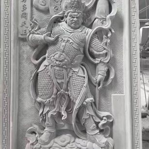 孝感 芝麻灰花岗岩人物雕刻——多闻天王